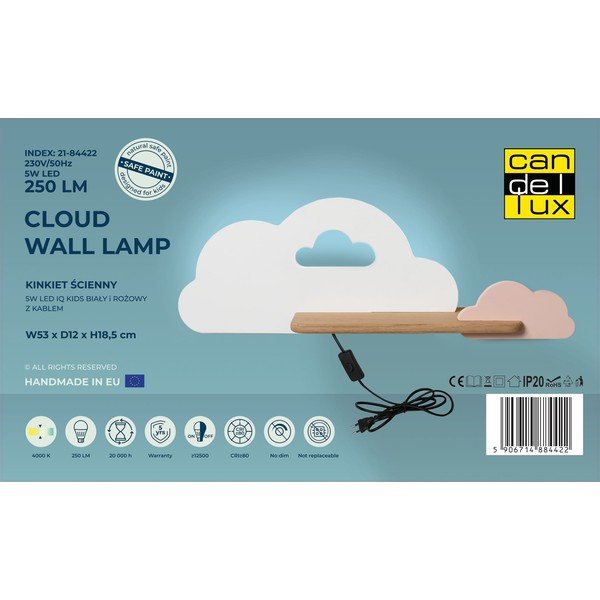 Balts/rozā bērnu gaismeklis Cloud – Candellux Lighting-image-3