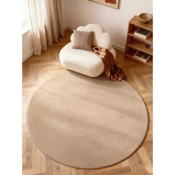 Dabīga toņa ar rokām darināts vilnas apaļš paklājs ø 200 cm Puristic Knots – Elle Decoration-image-1