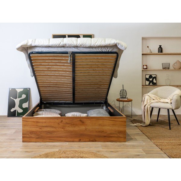 Pelēka/dabīga toņa divvietīga gulta ar veļas kasti un režģi 140x190 cm Cara – Bobochic Paris-image-4