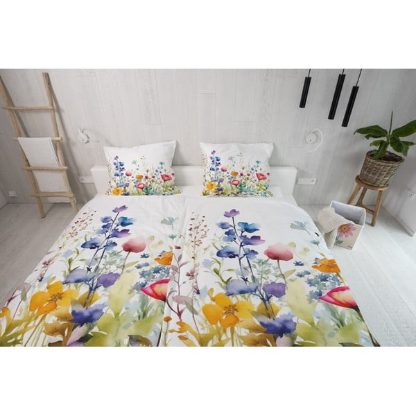 Vienguļamā gultas veļa no kokvilnas satīna 140x200 cm Watercolour Flowers – Butter Kings-image-1