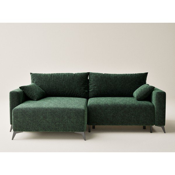 Tumši zaļš salokāms stūra dīvāns no šenila auduma ar uzglabāšanas vietu (ar kreiso stūri/ar zvilni) Leon – Maison de Rêve-image-2