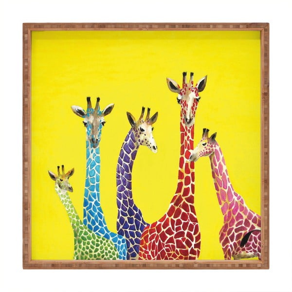 Koka dekoratīvais servēšanas paplātes Žirafes, 40 x 40 cm