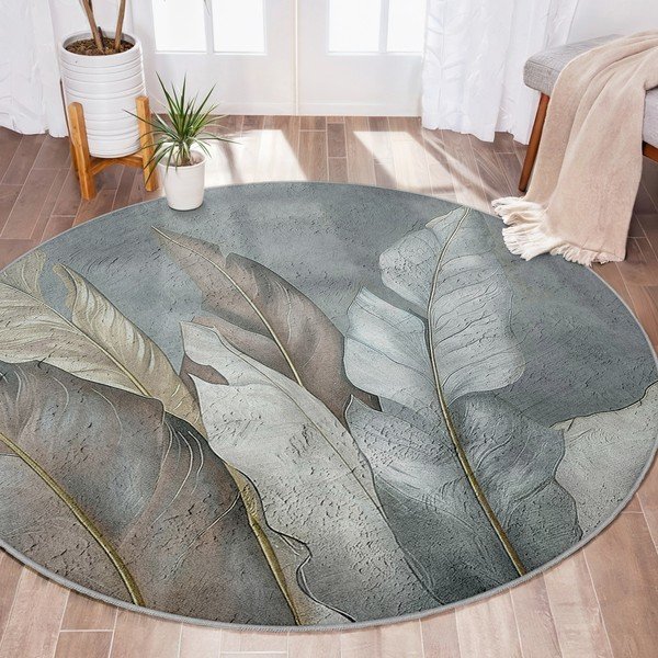 Zaļš/pelēks mazgājams apaļš paklājs ø 100 cm Dusty Leaves – Mila Home-image-4