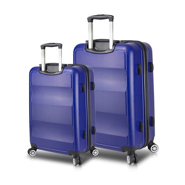 2 zilu ceļojuma koferu komplekts uz riteņiem ar USB pieslēgvietām My Valice LASSO Large & Medium