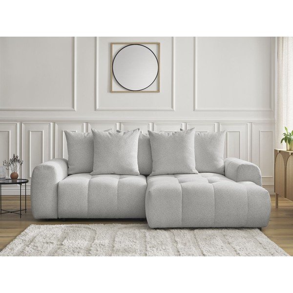 Gaiši pelēks salokāms stūra dīvāns no šenila auduma ar uzglabāšanas vietu  (ar labo stūri/ar zvilni) Roxelane – Bobochic Paris-image-1