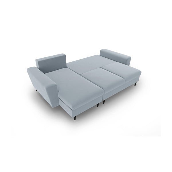 Gaiši zils samta salokāms stūra dīvāns ar uzglabāšanas vietu Kyoto – Cosmopolitan Design-image-2