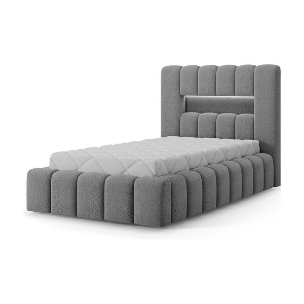 Pelēka polsterēta vienvietīga gulta ar veļas kasti ar redelēm 90x200 cm Lamica – ELTAP