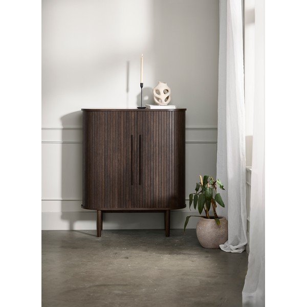 Tumša dabīga toņa skapītis ar ozolkoka imitāciju ar bīdāmām durvīm 100x118x40 cm Meta – Unique Furniture-image-1