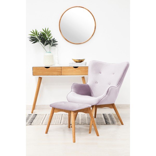 Lavandas purpursarkans krēsls un kāju paliktnis ar pamatni no dabīga Vivonita Cora Velvet auduma-image-1