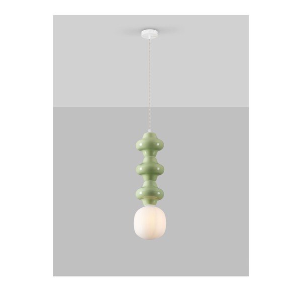 Balta/gaiši zaļa keramikas piekaramā lampa ar stikla abažūru ø 18 cm Clio – Nova Luce-image-4
