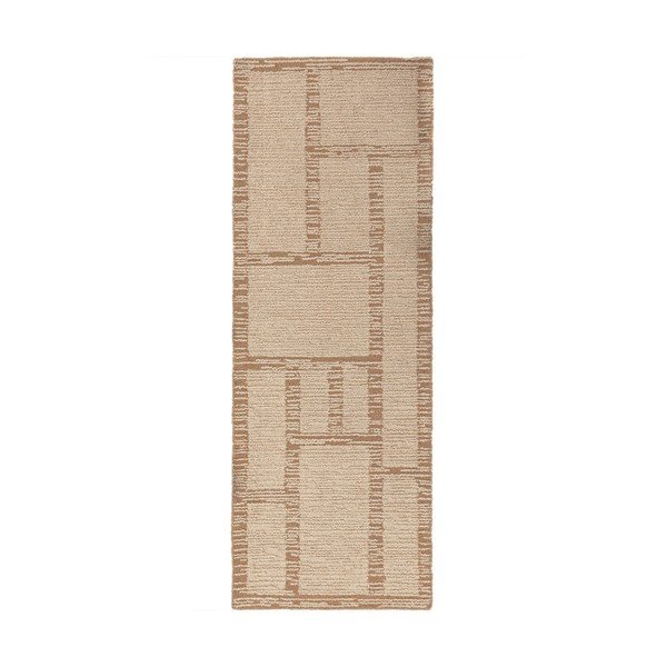 Dabīga toņa ar rokām darināts vilnas celiņa paklājs 80x230 cm Harris Modula Wool – Flair Rugs