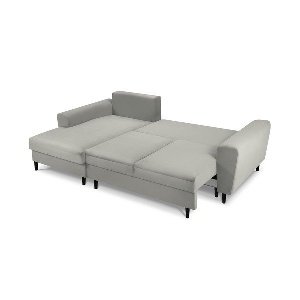 Gaiši pelēks velveta izvelkamais stūra dīvāns ar uzglabāšanas vietu Micadoni Home Moghan, kreisais stūris-image-4
