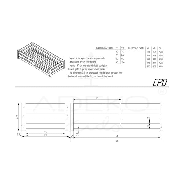 Dabīga toņa priedes masīvkoka bērnu gulta 90x200 cm Mila CPD – Adeko-image-3