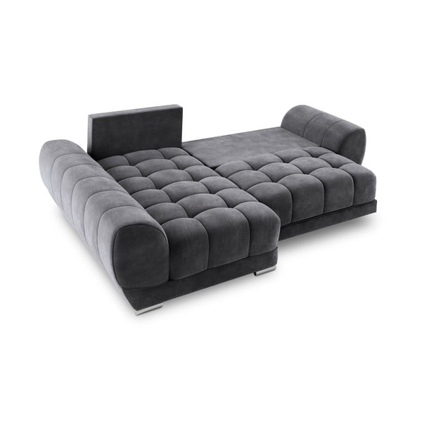 Tumši pelēks samta izvelkamais stūra dīvāns ar veļas kasti Windsor & Co Sofas Nuage, kreisais stūris-image-3