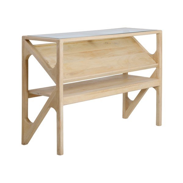 Gaiša dabīga toņa konsoles galds ar stikla galda virsmu 41x119 cm Yuki – Light & Living