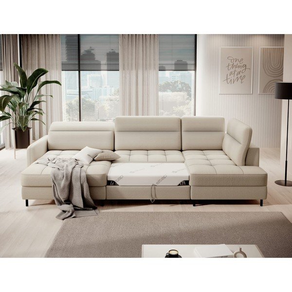 Bēšs samta salokāms/ar uzglabāšanas vietu stūra dīvāns (ar labo stūri/U veida) Berrto – ELTAP-image-4