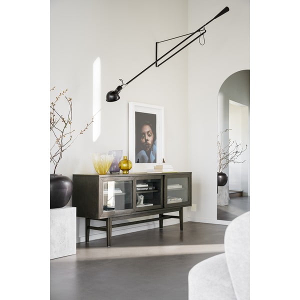 Brūna vitrīna ar ozolkoka imitāciju un bīdāmām durvīm 170x75 cm Hazelton – Rowico-image-1