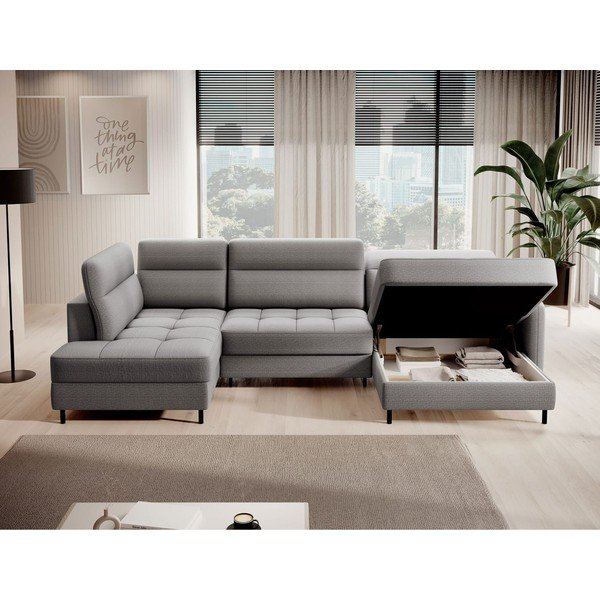 Gaiši pelēks samta salokāms/ar uzglabāšanas vietu stūra dīvāns (ar kreiso stūri/U veida) Berrto – ELTAP-image-3