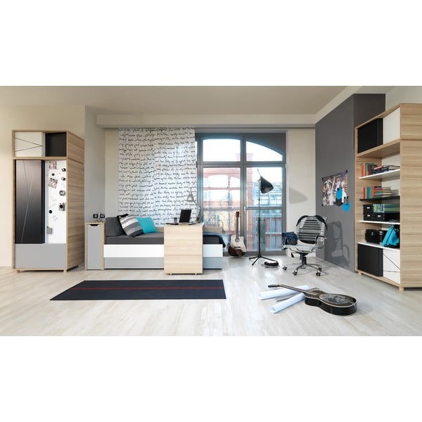 Skapītis ar pelēkām durvīm vienvietīgai gultai Vox Evolve-image-1