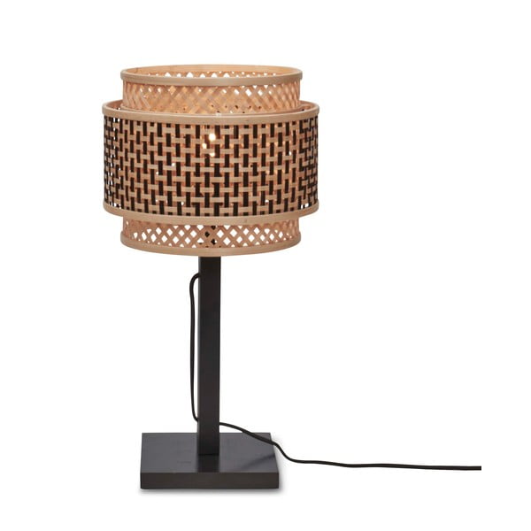 Melna/dabīga toņa galda lampa ar bambusa abažūru (augstums 40 cm) Bhutan – Good&Mojo