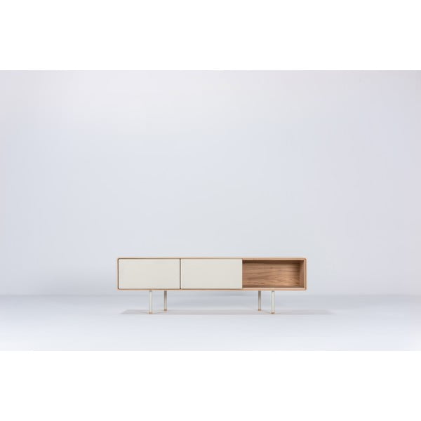 Balts/dabīga toņa ozola masīvkoka TV galdiņš 160x48 cm Fina – Gazzda-image-3