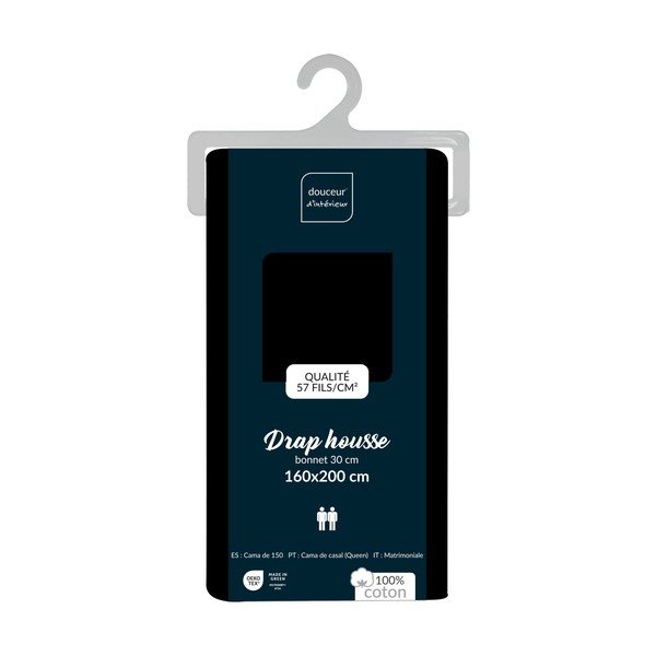 Melns kokvilnas palags ar gumiju 160x200 cm Lina – douceur d'intérieur-image-2