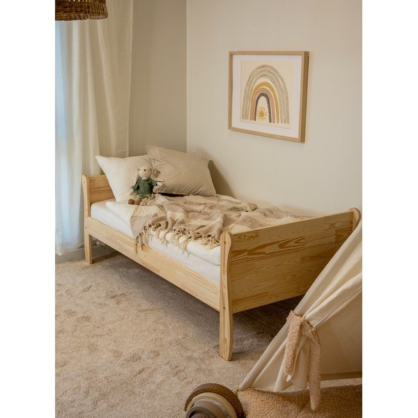 Dabīga toņa priedes masīvkoka bērnu gulta ar redelēm 90x190 cm Roma – Adeko-image-1