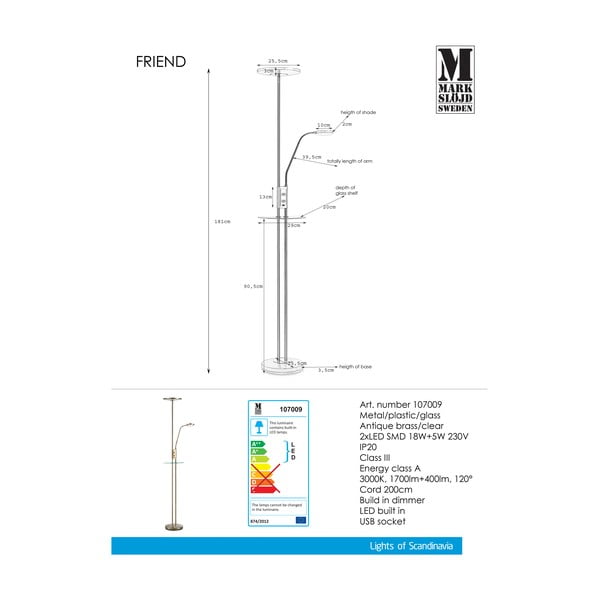 LED stāvlampa no misiņa Markslöjd Friend Uplight-image-1