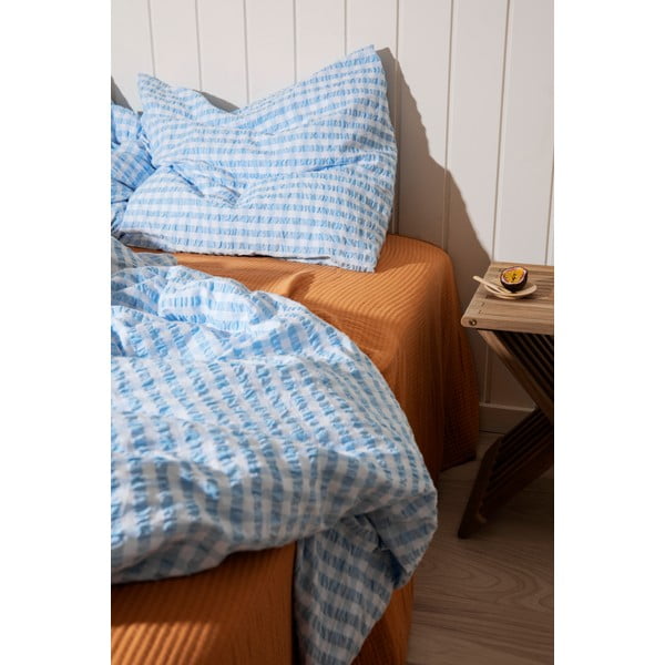 Balta/gaiši zila vienvietīga gultas veļa no krepa auduma 140x200 cm Bæk&Bølge – JUNA-image-4