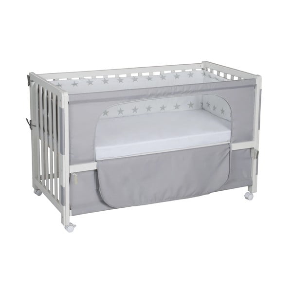 Balta bērnu gultiņa ar riteņiem/ar baldahīnu 60x120 cm Little stars – Roba-image-2