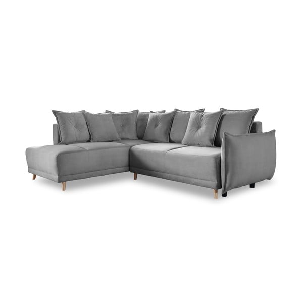 Pelēks velveta salokāms stūra dīvāns (ar kreiso stūri) Lazy Lukka – Miuform