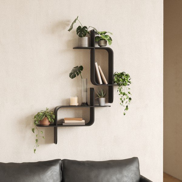 Melns daudzlīmeņu gumijkoka masīvkoka sienas plaukts 62 cm Montage – Umbra-image-3