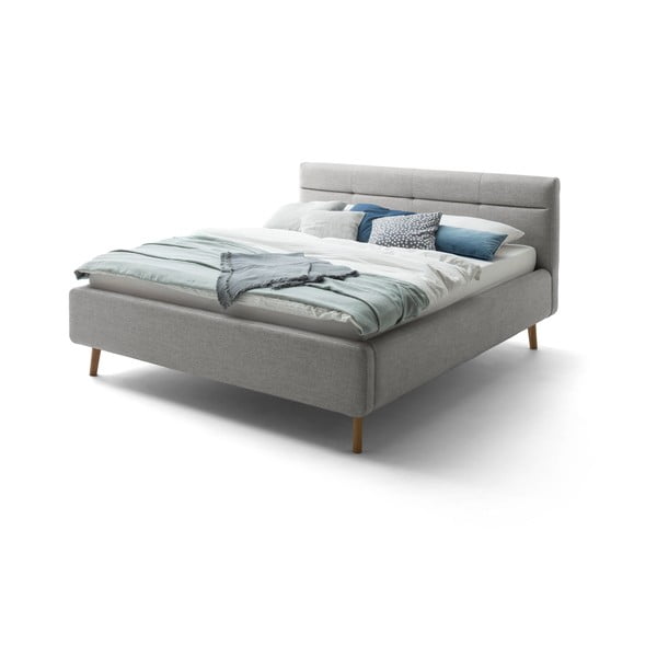 Pelēka polsterēta divguļamā gulta ar glabāšanas vietu un režģi 180x200 cm Lotte – Meise Möbel
