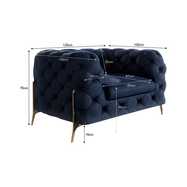 Tumši zils samta atpūtas krēsls Chelsea Bis – Ropez-image-4