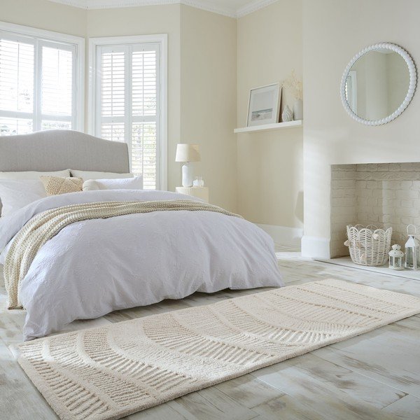 Balts ar rokām darināts celiņa paklājs no vilnas maisījuma 80x230 cm Sculptured Wave – Flair Rugs-image-1