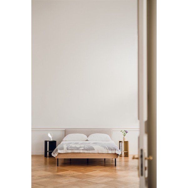 Dabīga toņa polsterēta/no skaidu plāksnēm divvietīga gulta ar ozolkoka imitāciju ar redelēm 160x200 cm Streiko – noo.ma-image-3