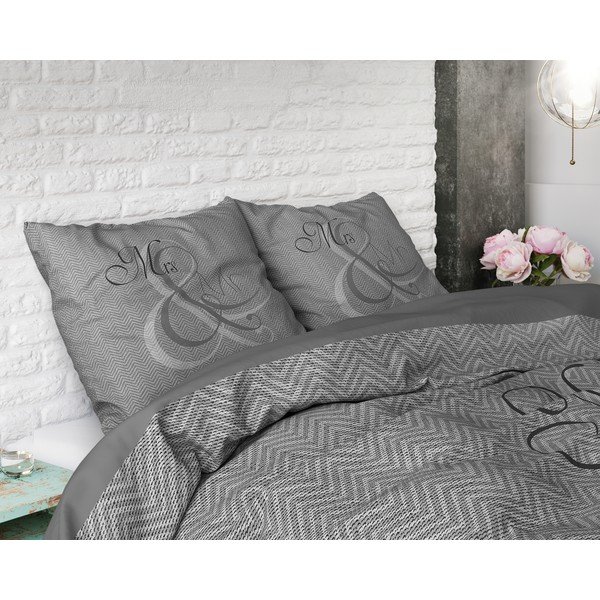 Kokvilnas vienvietīga gultasveļa Pure Cotton Mr and Mrs Knitted, 140 x 200/220 cm-image-1