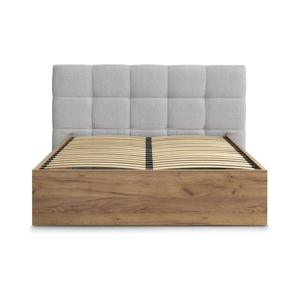 Pelēka polsterēta polsterēta/no skaidu plāksnēm divvietīga gulta ar veļas kasti ar redelēm 160x200 cm Kumo – Bobochic Paris