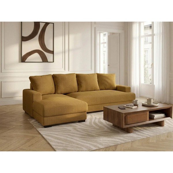 Dzeltens velveta salokāms/ar uzglabāšanas vietu stūra dīvāns (ar kreiso stūri/ar zvilni) Campi – Bobochic Paris-image-1