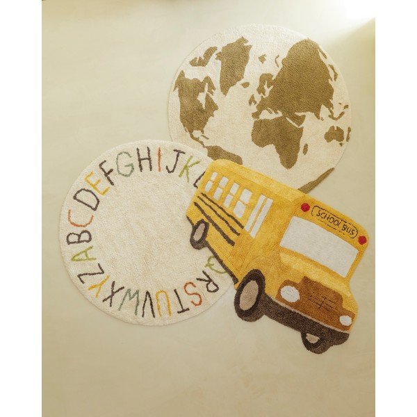 Okera dzeltens mazgājams/ar rokām darināts kokvilnas bērnu paklājs 90x130 cm School Bus – Lorena Canals-image-1