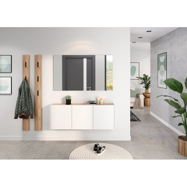 Balts piekarināms skapītis ar ozolkoka imitāciju 138x52x25 cm Libbiano – Germania-image-1