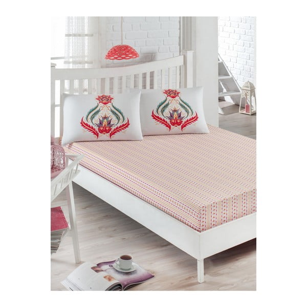 Baltas elastīgas palagi un 2 spilvendrānas divguļamai gultai Poppy, 160 x 200 cm