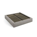 Gaiši pelēka polsterēta divvietīga gulta ar veļas kasti un redelēm 140x200 cm Simon – Micadoni 