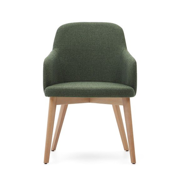 Tumši zaļš polsterēts ēdamistabas krēsls ar roku balstiem Nelida – Kave Home-image-2