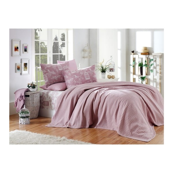 Tumši rozā kokvilnas gultasveļas komplekts vienvietīgai gultai, 160 x 240 cm