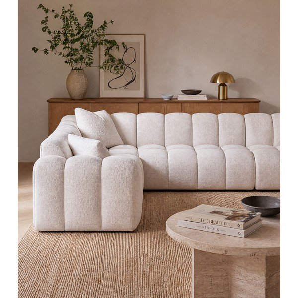 Krēmkrāsas stūra dīvāns no šenila auduma (ar kreiso stūri/U veida) Treno – Cosmopolitan Design-image-3