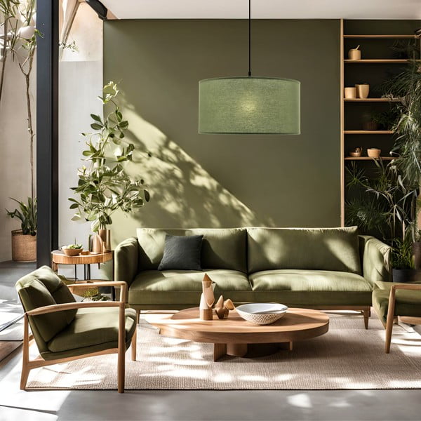 Zaļa piekaramā lampa ar auduma abažūru ø 40 cm Shanti – Candellux Lighting-image-1