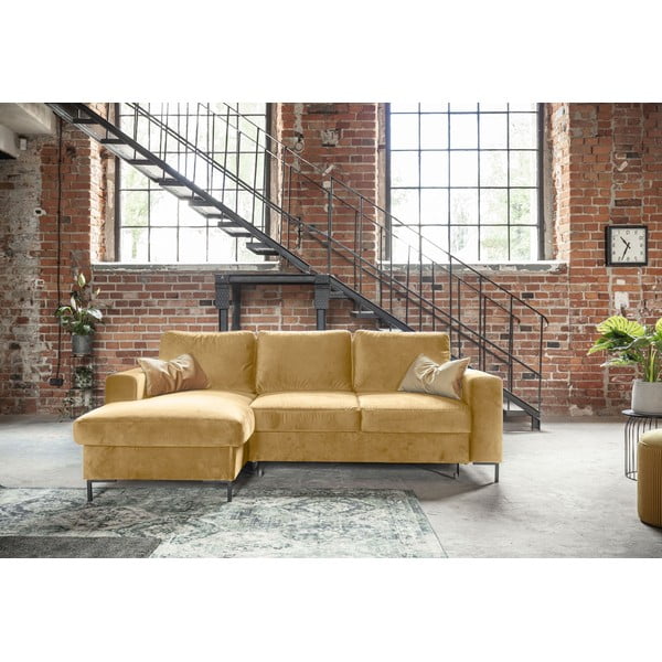 Sinepju dzeltens samta izlaižams stūra dīvāns Miuform Lofty Lilly, kreisais stūris-image-1