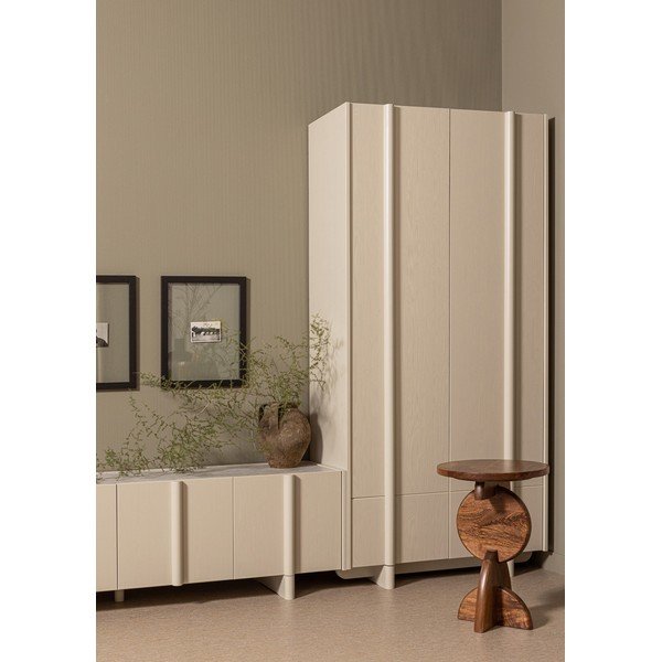 Krēmkrāsas priedes masīvkoka modulārais skapis 101x210 cm Basu – WOOOD-image-1