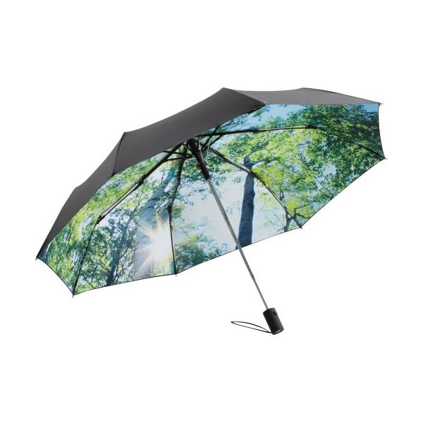 Zaļš un melns vējdrošs saliekams lietussargs Ambiance Forest, ⌀ 100 cm